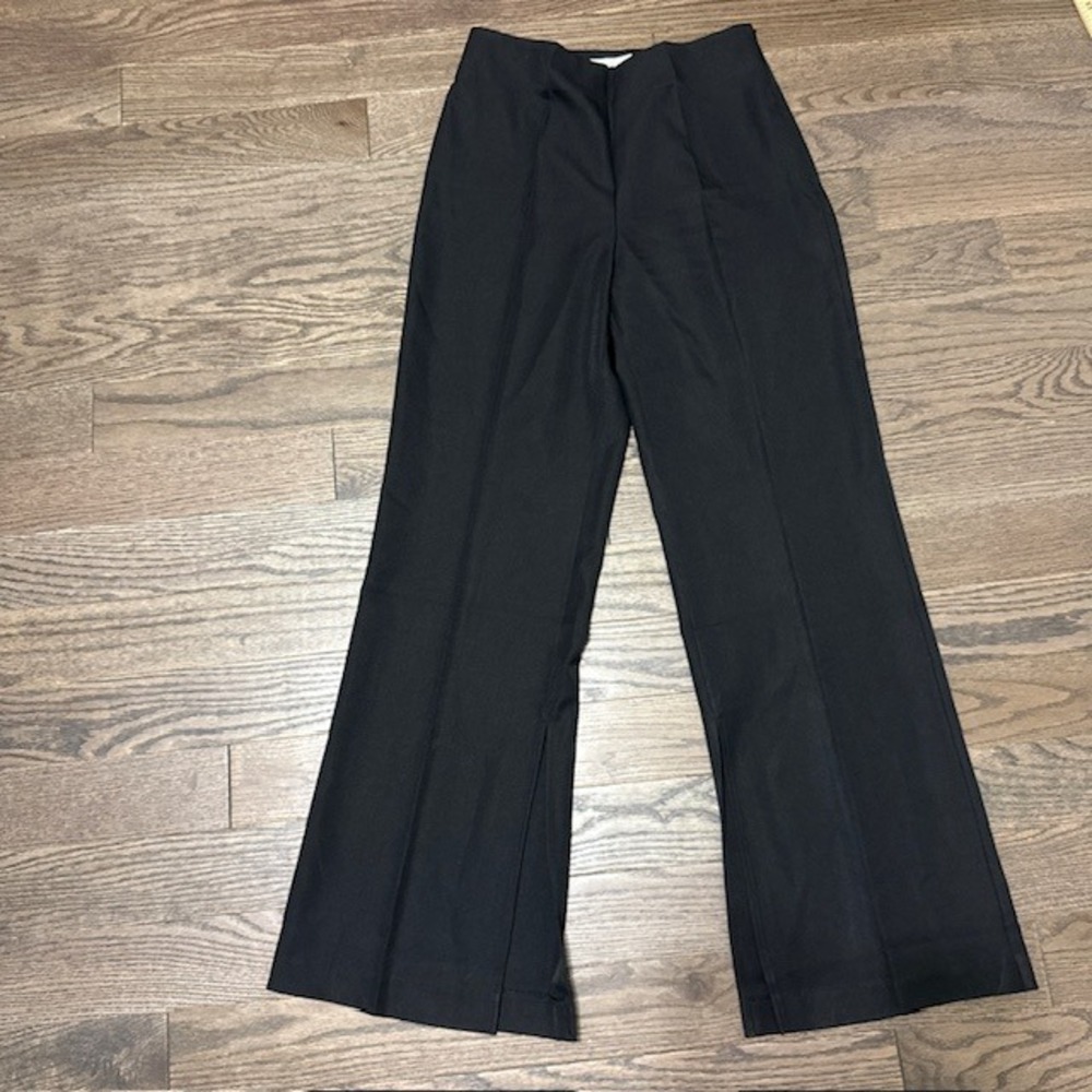 Commense Black Wide Leg Trousers Side Slit High Waisted Dress Pants Womens M